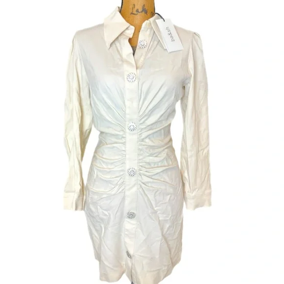 BA&SH Koane long sleeve collared mini dress white rhinestone buttons bridal S - Picture 6 of 7